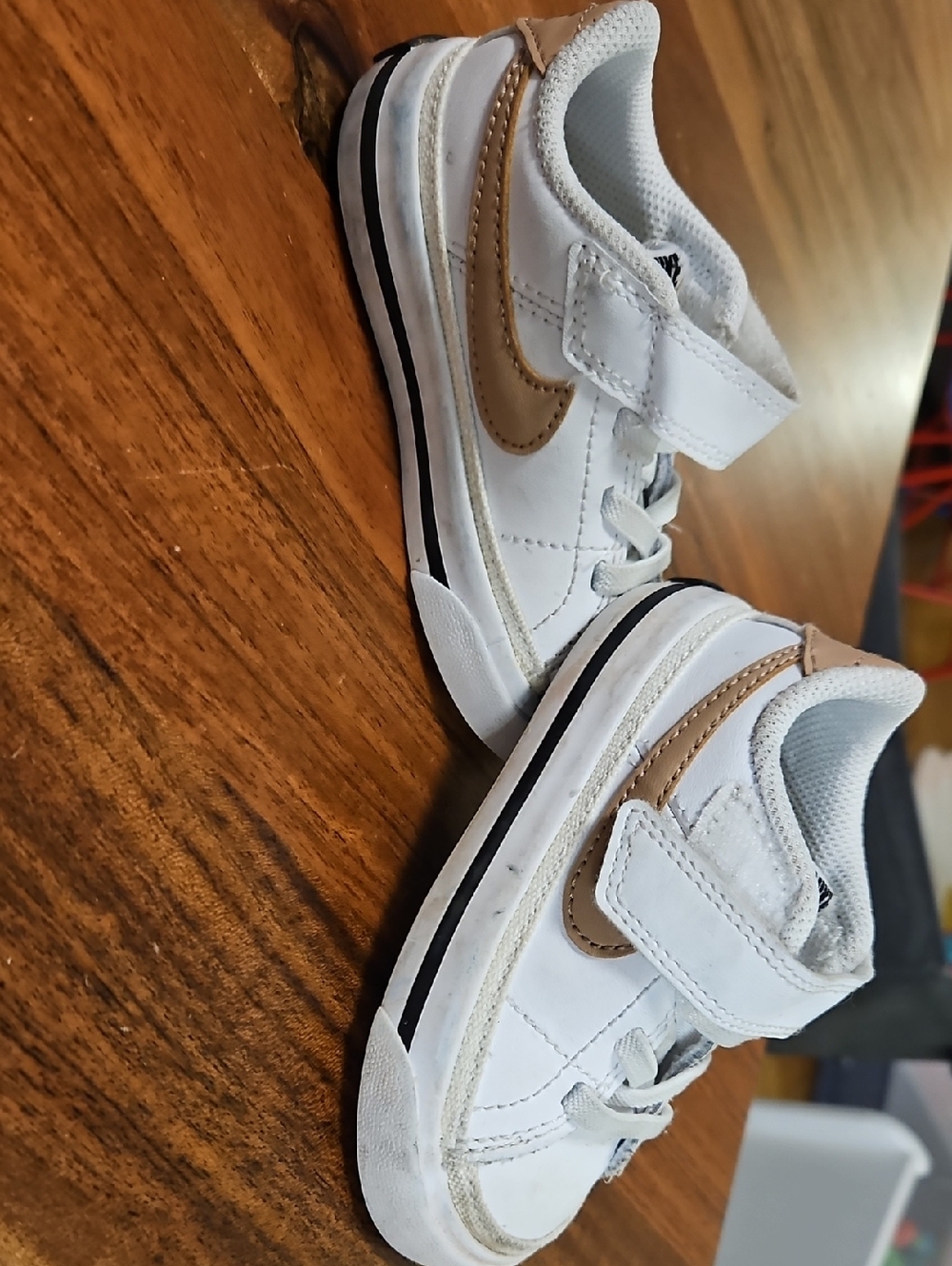 Nike Kids White and Tan Swoosh Hook-and-Loop Sneakers